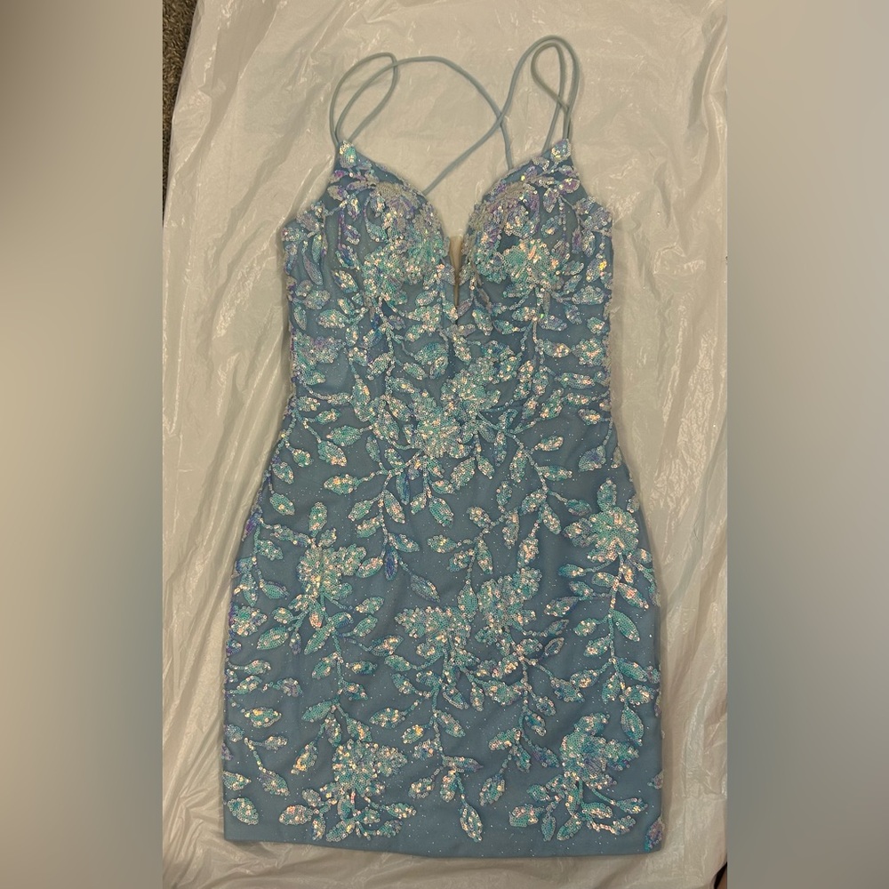 Blue beaded homecoming dress